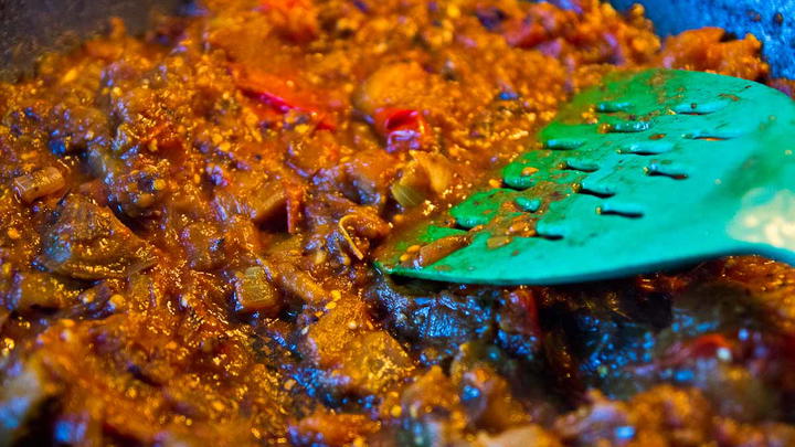 Spicy Eggplant and Tomato Mash - Baingan Bharta