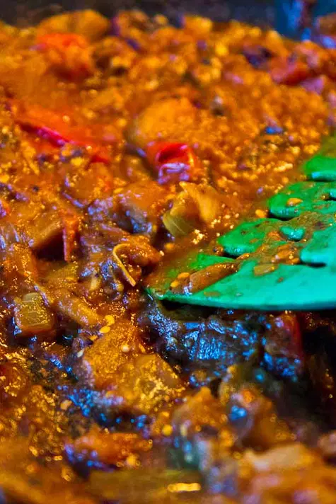 Spicy Eggplant and Tomato Mash - Baingan Bharta