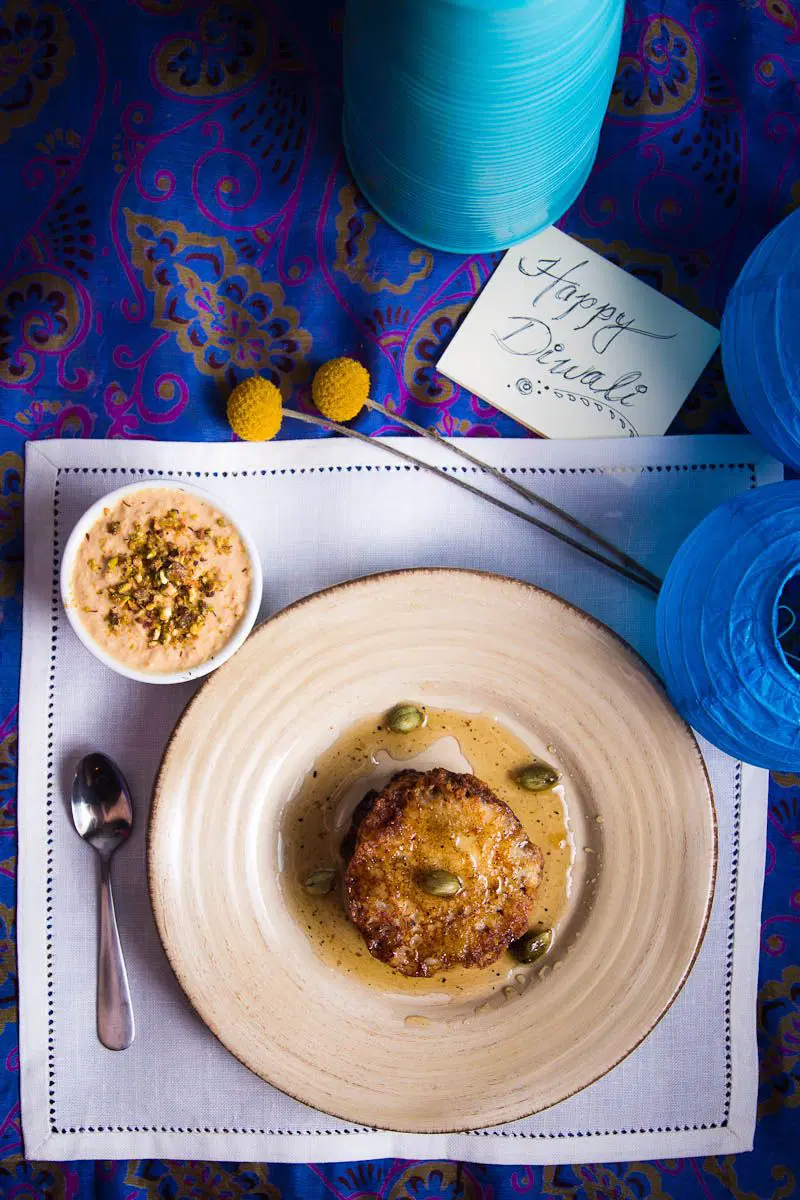 Ricotta Pancakes with Condensed Milk (Malpuda with Rabri) by Indiaphile.info