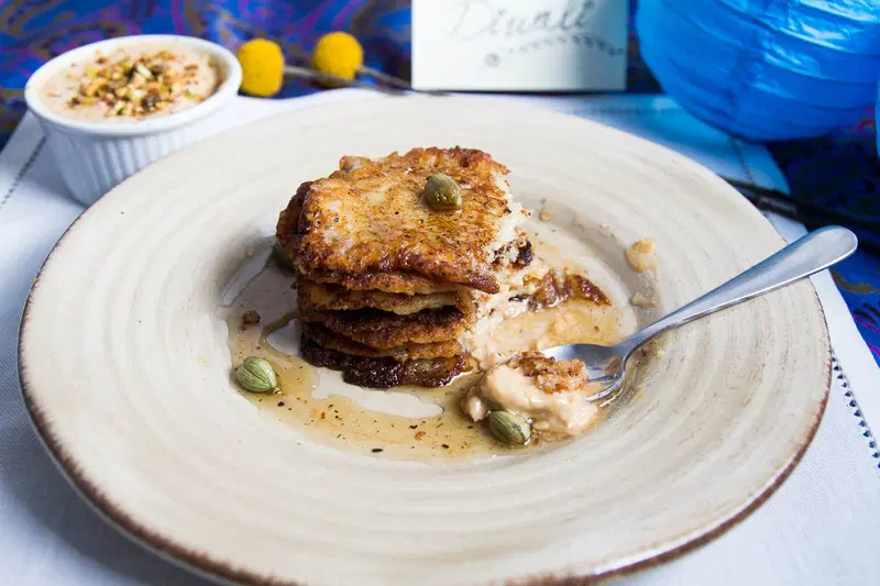 Ricotta Pancakes with Condensed Milk (Malpuda with Rabri) by Indiaphile.info