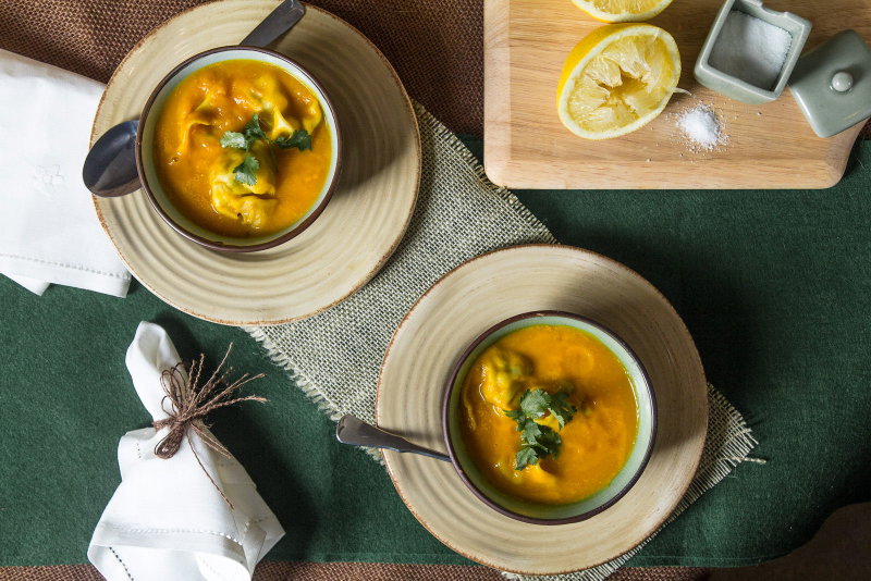 Carrot Ginger Soup with Pea Dumplings by Indiaphile.info