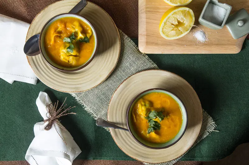 Carrot Ginger Soup with Pea Dumplings by Indiaphile.info