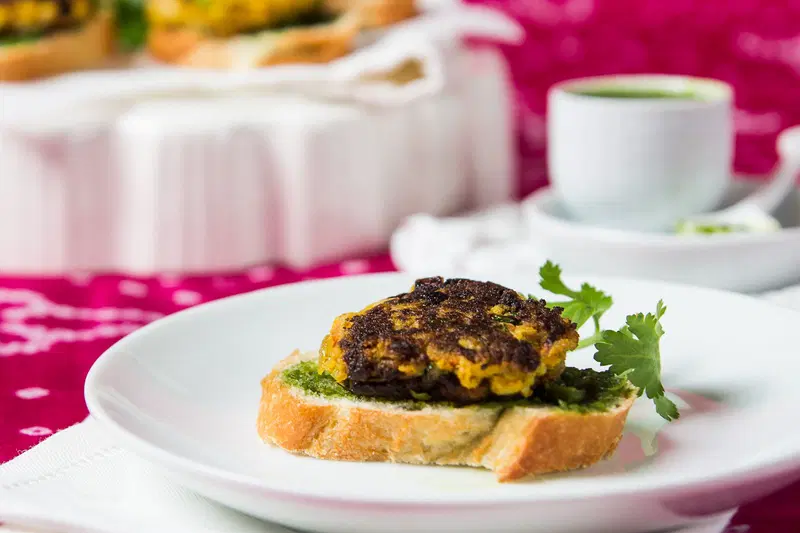 Cauliflower Patties (Tikki) with Cilantro Pea Chutney