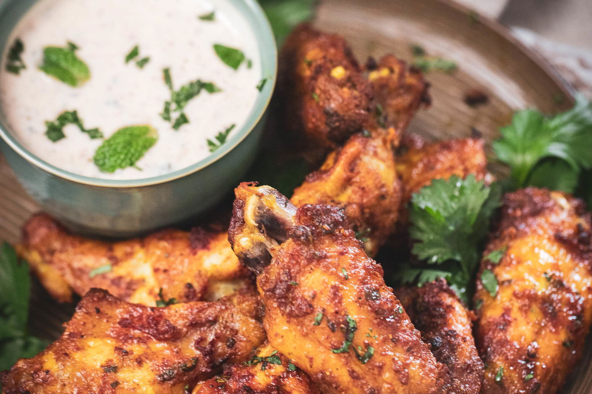Baked Tandoori Chicken Wings with Cumin Yogurt Dip