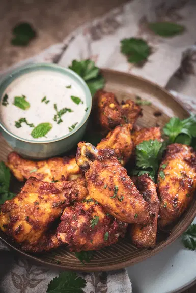 Plate of tandoori chicken wings