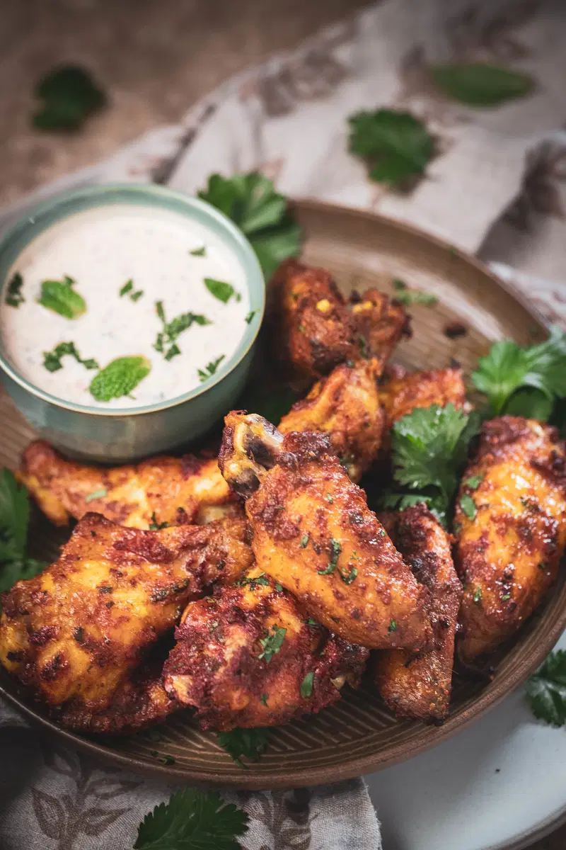 Plate of tandoori chicken wings