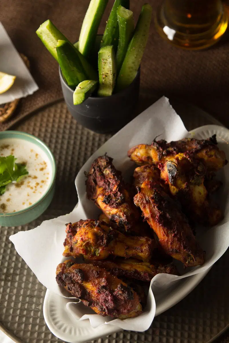 Baked Tandoori Chicken Wings with Cumin Yogurt Dip