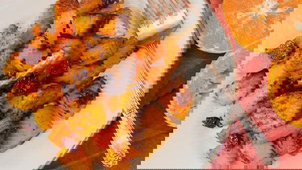 Roasted Butternut Squash and Root Vegetables with Bay Cumin Salt and Tangerine Juice - by Indiaphile.info