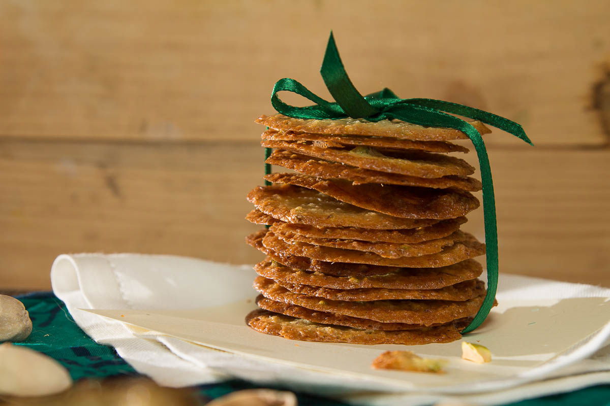 Pistachios and Saffron (Kesar Pista) Tuiles by Indiaphile.info