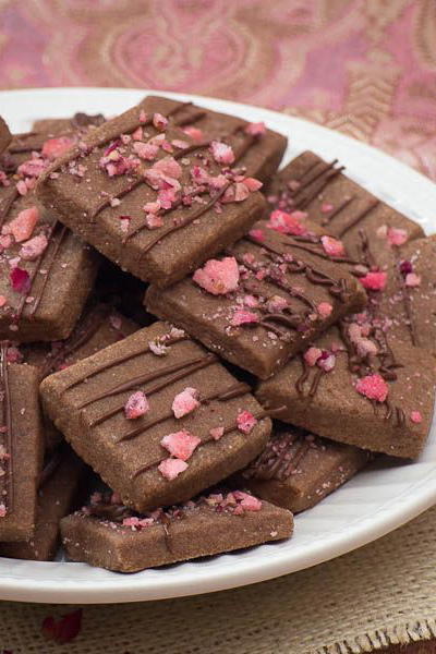 Chocolate Cardamom Shortbread Cookies with Candied Rose Petals