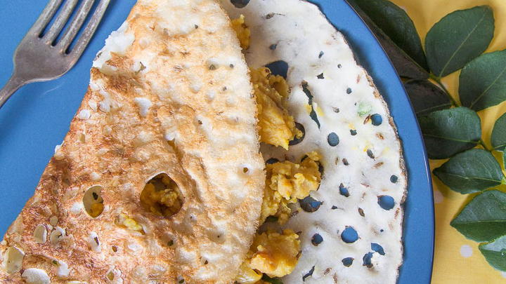 Quick Savory Semolina Crepes with Potato Curry and Coconut Chutney (Rava Masala Dosa)