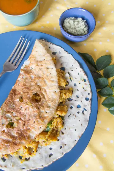 Quick Savory Semolina Crepes with Potato Curry and Coconut Chutney (Rava Masala Dosa)