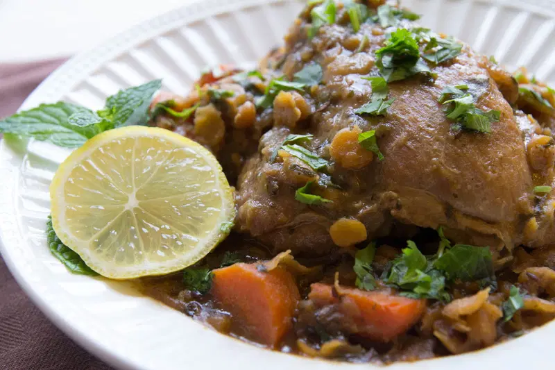 One Pot Herbed Chicken Tagine with Split Peas by Indiaphile.info