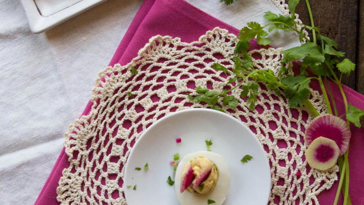 Garam Masala Deviled Eggs by Indiaphile.info