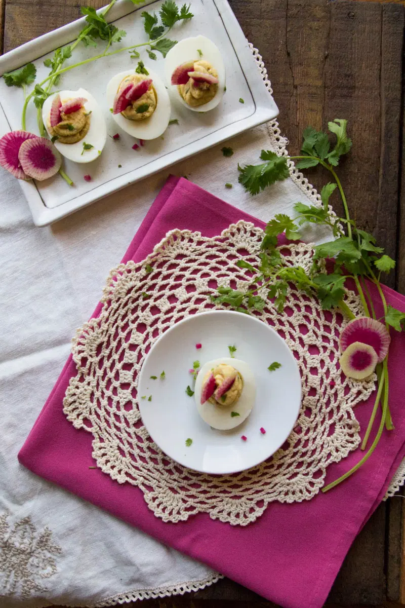 Garam Masala Deviled Eggs by Indiaphile.info