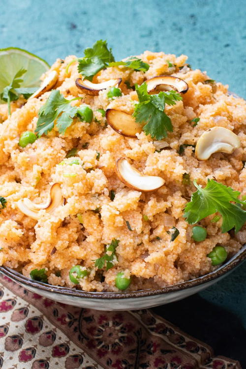 Upma (Savory Cream of Wheat with Onions and Peas)