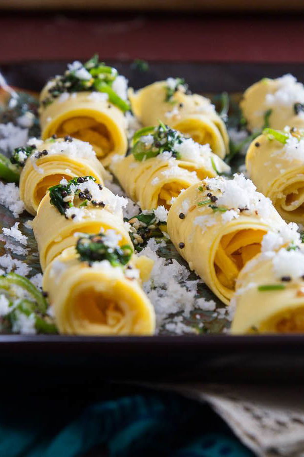Khandvi (Spicy Garbanzo Bean Flour Rolls)