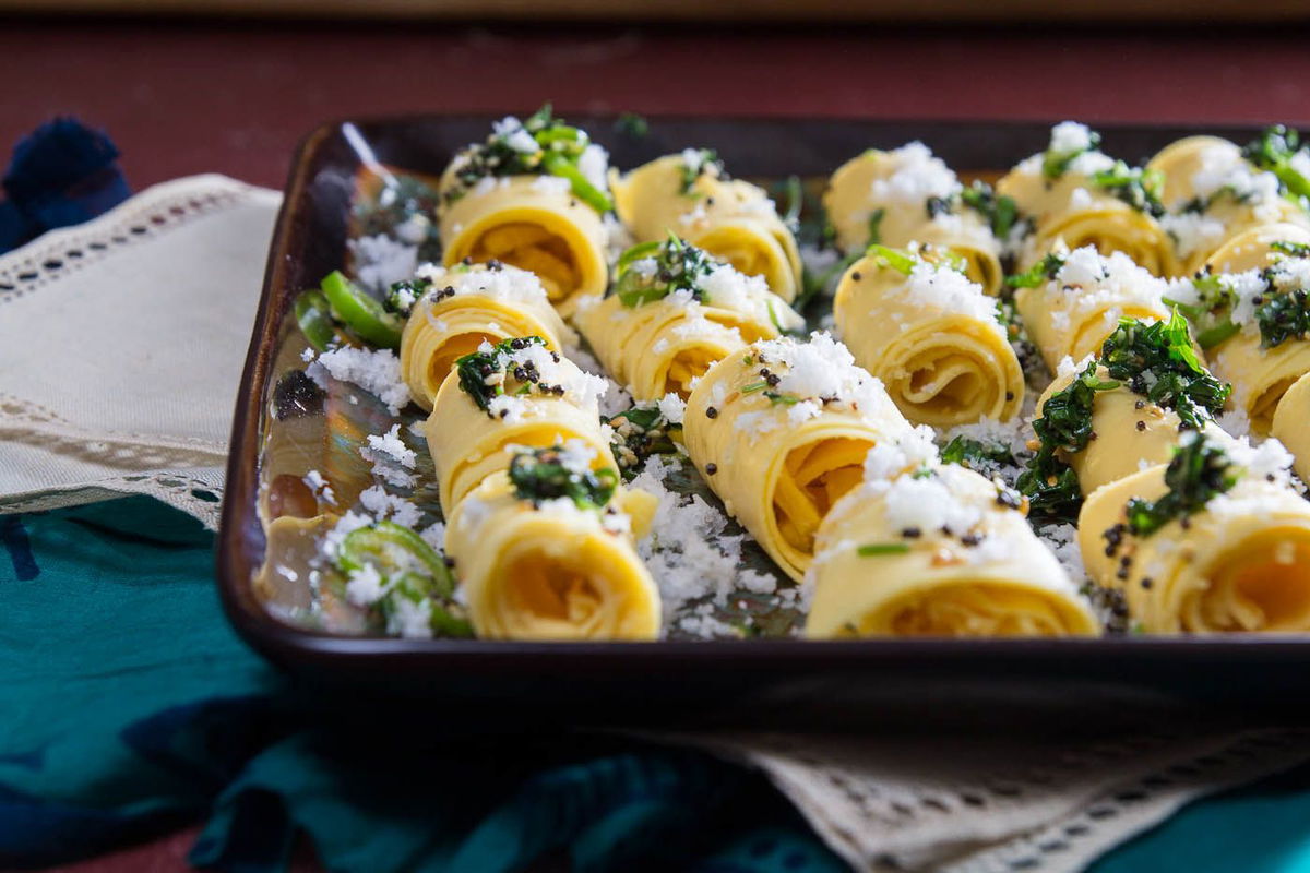 Khandvi (Spicy Garbanzo Bean Flour Rolls)