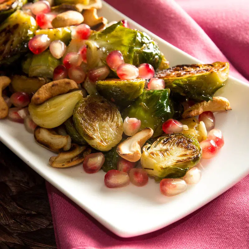 Pan Roasted Brussel Sprouts and Pomegranate Salad recipe and Indiaphile.info