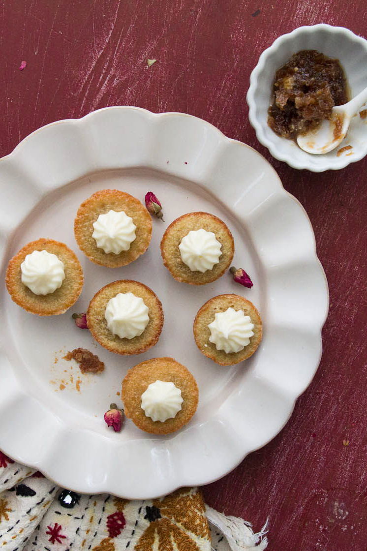 Gluten-Free Rose Mini Cakes with White Chocolate Cream Cheese Frosting