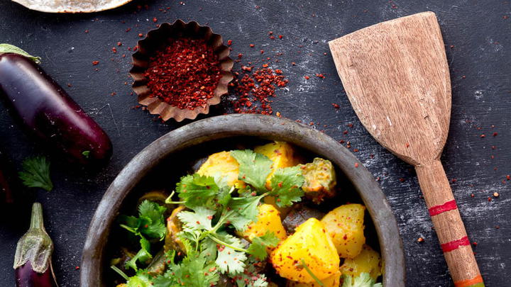 Eggplant and Potato Shaak