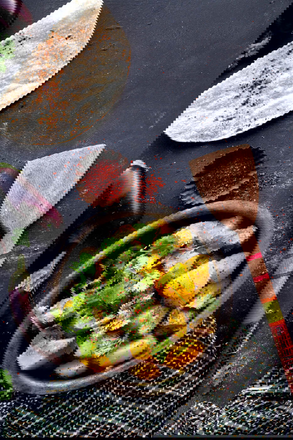 Eggplant and Potato Shaak