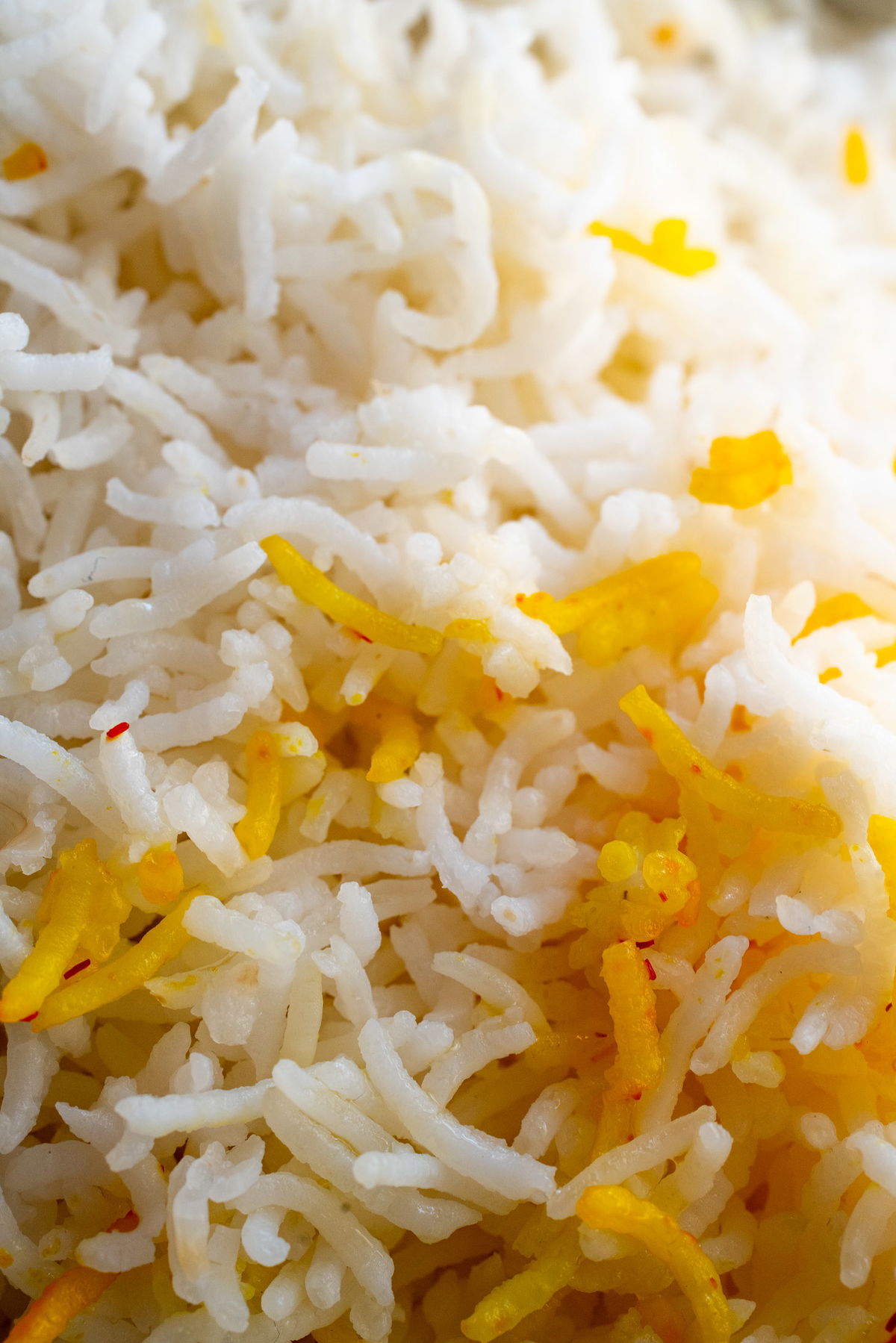 Close up of cooked basmati rice grains