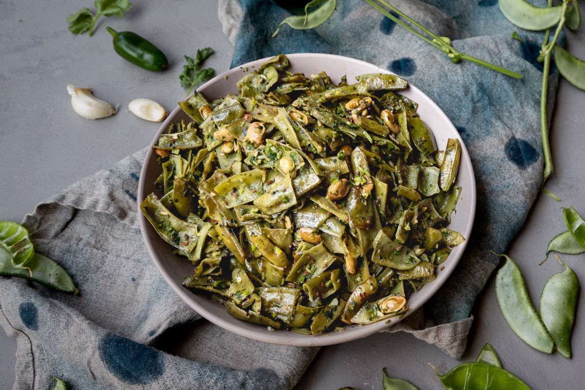 Bowl of papdi nu shaak