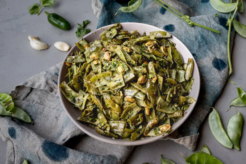 Bowl of papdi nu shaak