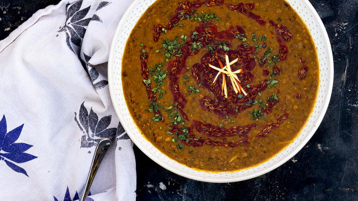 Masoor musallam served with rice