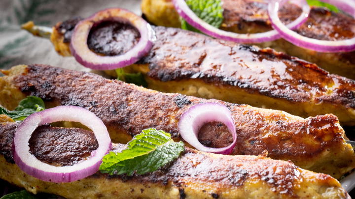 Chicken reshmi kabab skewers