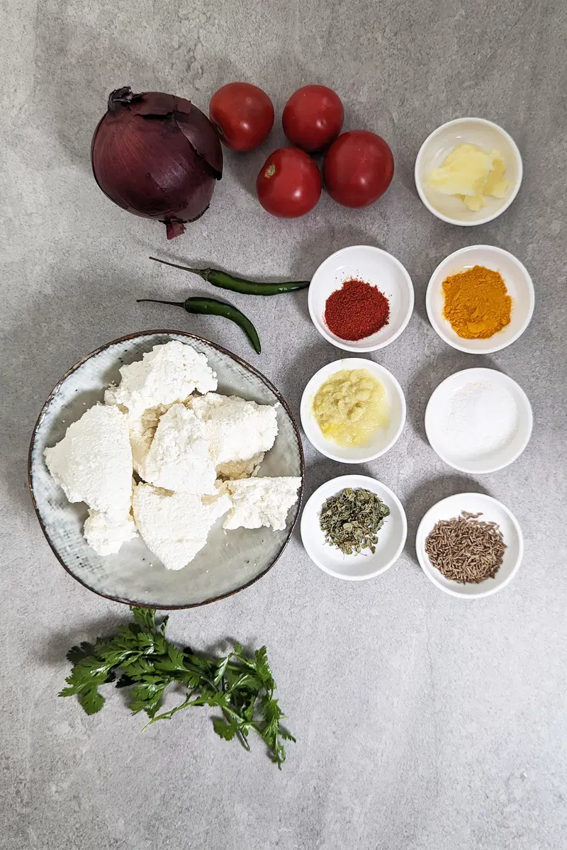 Ingredients for paneer bhirji.