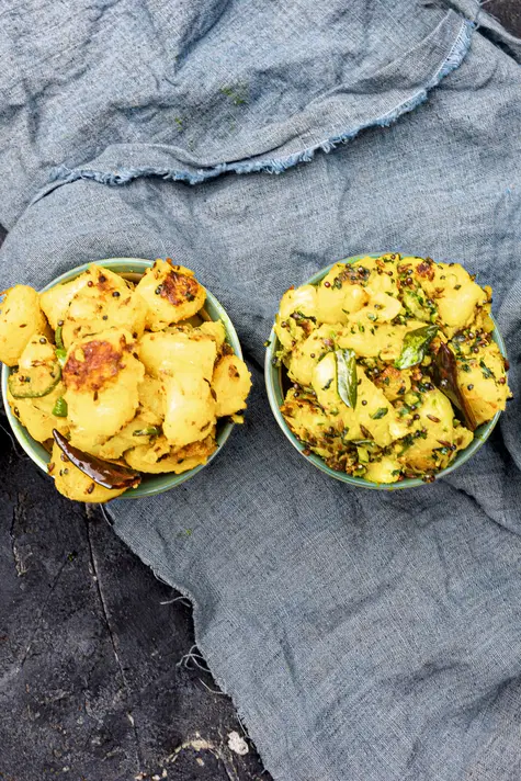 4 potato dishes made with 4 different vaghars