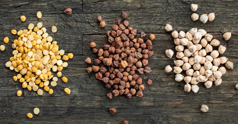 Desi chana with and without the hull and Kabuli chana