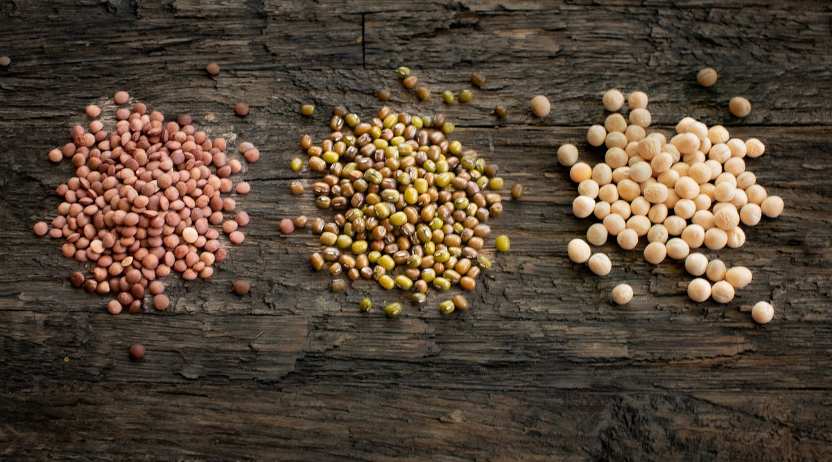 A lentil, a bean and a pea