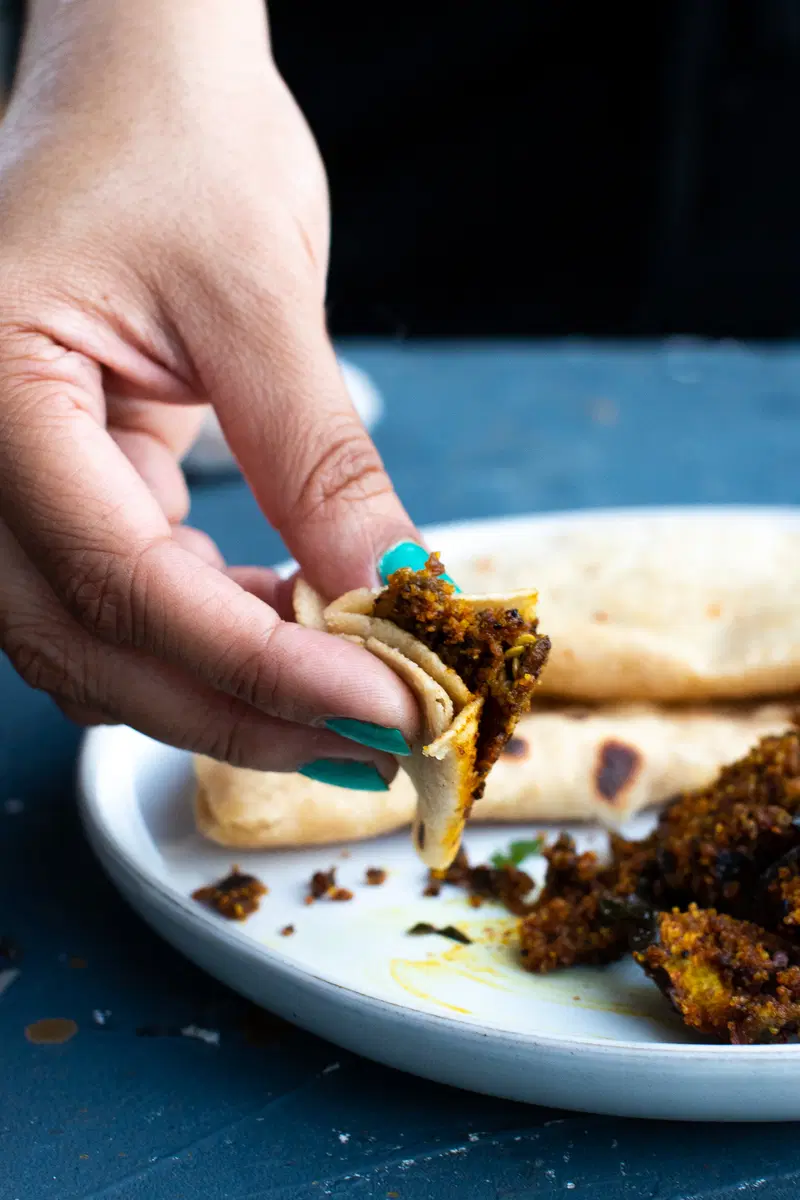 Eating shaak with roti