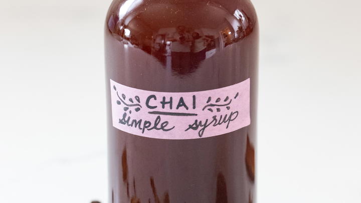 Bottle of Chai Simple Syrup with label