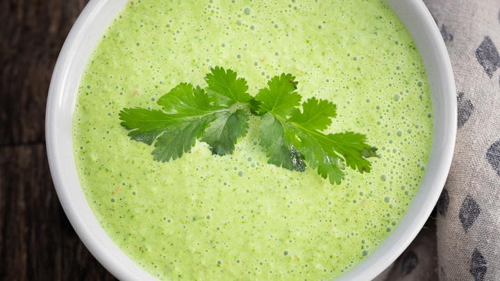 Bowl of cilantro yogurt chutney