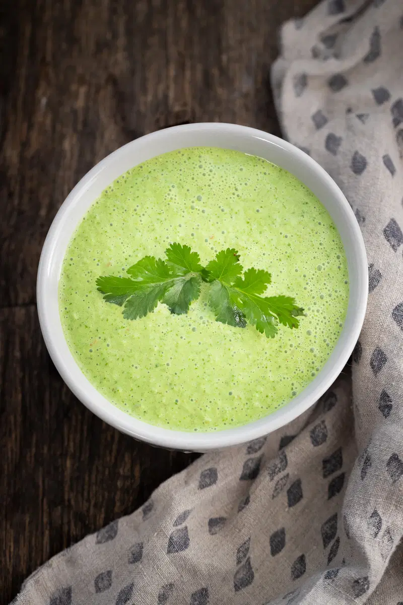 Bowl of cilantro yogurt chutney