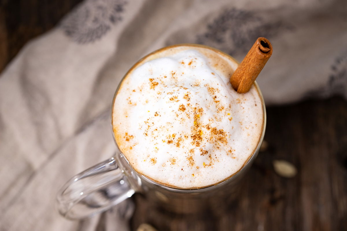 Top view of dirty chai latte.