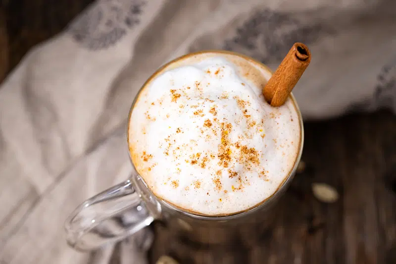 Top view of dirty chai latte.