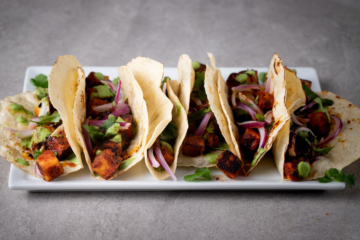 Row of paneer tacos