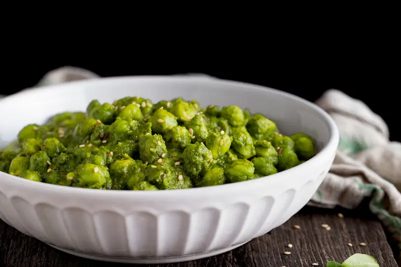 Bowl of lila chana nu shaak