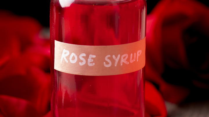 Bottle of rose syrup