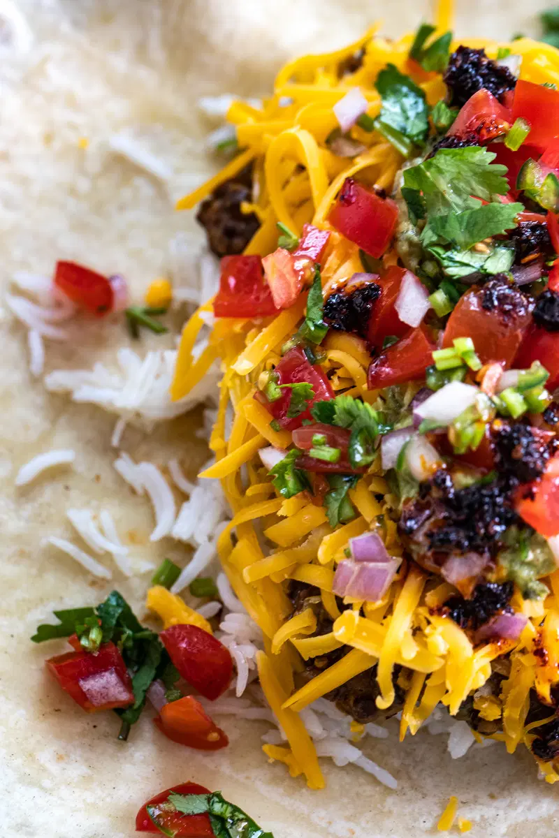 The filled, unwrapped dal makhani burrito