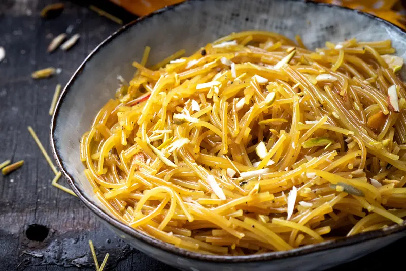 Close up of meethi sev