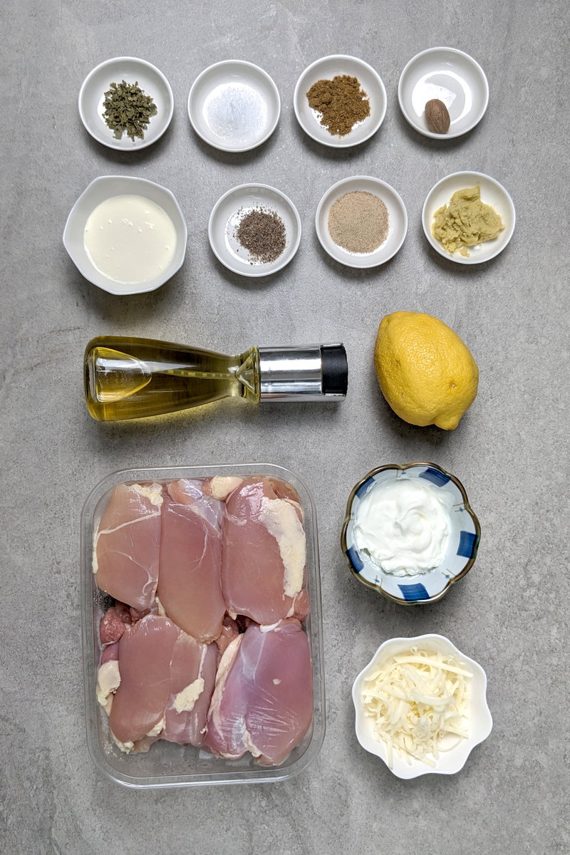 Ingredients for malai chicken kabab.