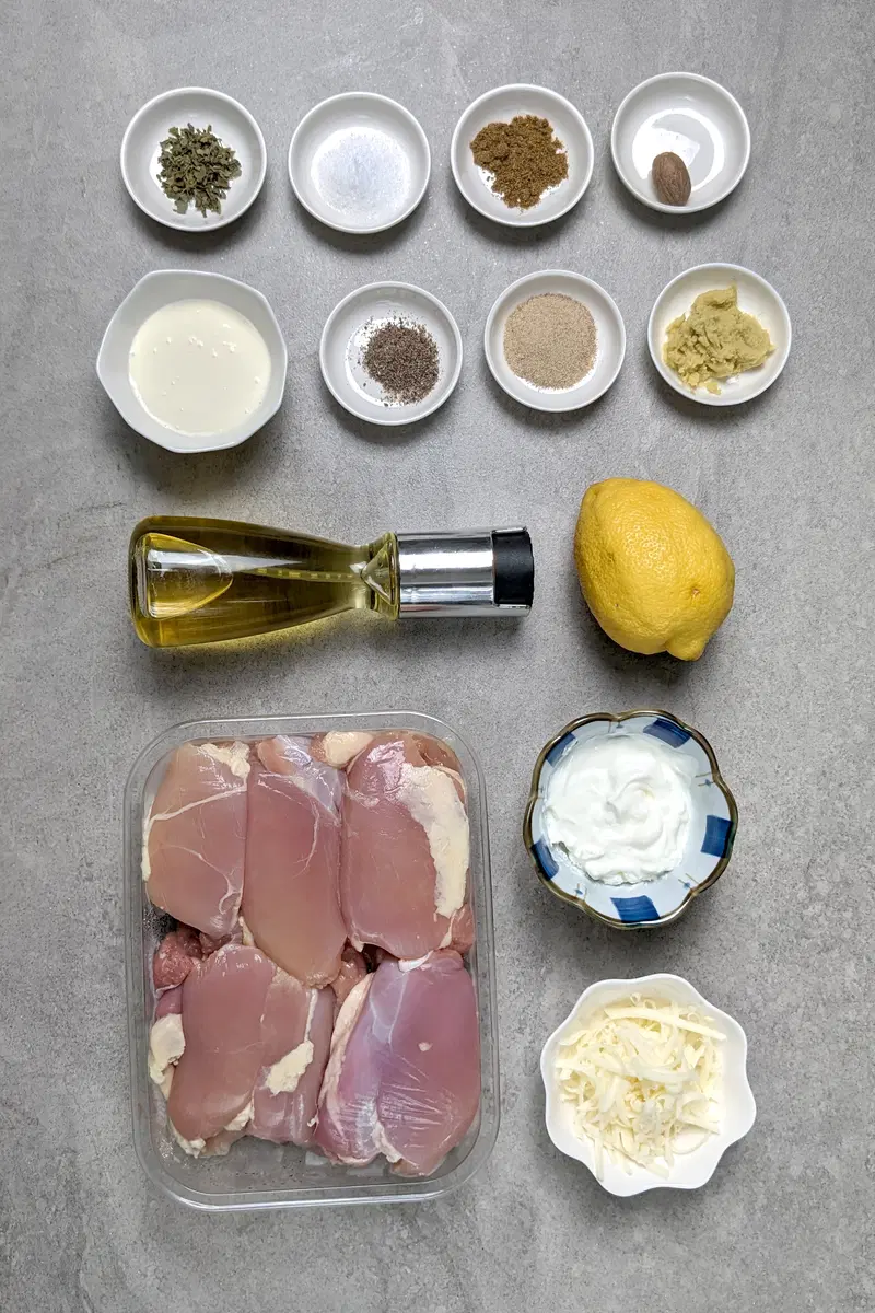 Ingredients for malai chicken kabab.