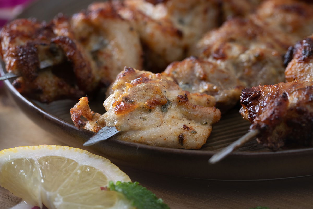 Close up of a malai chicken kabab