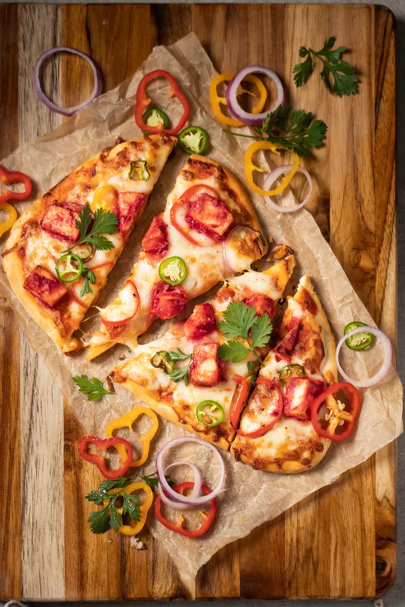 Paneer tikka naan pizza made in the air fryer